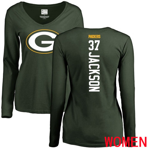 Green Bay Packers Green Women #37 Jackson Josh Backer Nike NFL Long Sleeve T Shirt